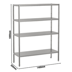 Półka ze stali nierdzewnej ECO - 1400x500x1800mm - 4 półek przestawnych - Nośność na półkę: 70kg - z regulowanymi stopkami - w zestawie: elementy montażowe