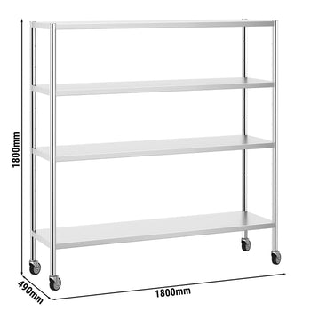 Półka ze stali nierdzewnej PREMIUM - 1800x500mm - z 4 półkami (REGULOWANY) - włącznie z 4 kółkami - Prime Gastro