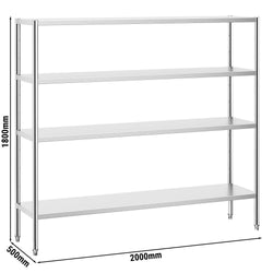 Półka ze stali nierdzewnej PREMIUM - 2000x500x1800mm - 4 półek gładkich przestawne - Nośność na półkę: 80kg - w zestawie: regulowane stopki