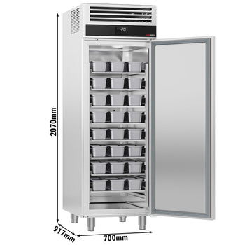 Szafa mroźnicza ze stali nierdzewnej - GN 2/1 - EN 600x800 - 650L - 700x917mm - na 48x5L lub 32x7L pojemników na lody - 1 drzwi - chłodzenie wentylowane; automatyczne odszranianie