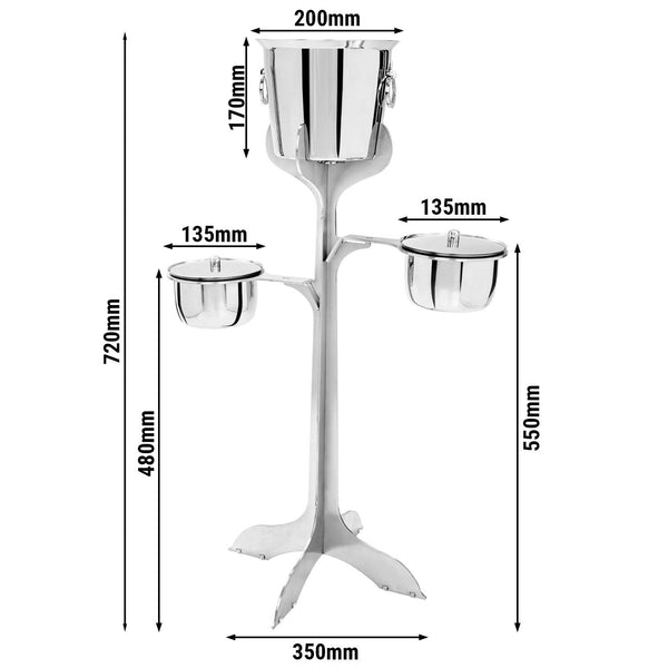 Chłodziarka do butelek ze stojakiem i 2 tacami na kostki lodu - stal nierdzewna