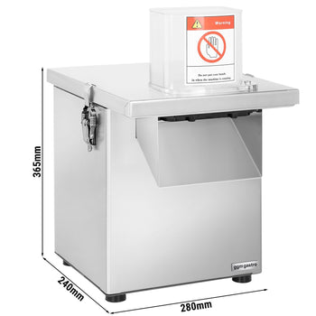 Elektryczna krajalnica do warzyw – 200 W – w zestawie tarcza tnąca 4 mm i 5 sit do krojenia w kostkę - Prime Gastro