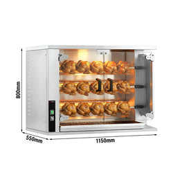 Grill gazowy do kurczaka PREMIUM - 14,1 kW - z 3 szpikulcami na 15 kurczaków