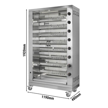 Grill gazowy do kurczaka PREMIUM - 47,6 kW - z 8 szpikulcami na 48 kurczaków