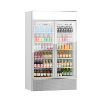 Chłodziarka do napojów - 1200 litrów - bezramkowy design - z 2 szklanymi drzwiami & wyświetlaczem reklamowym