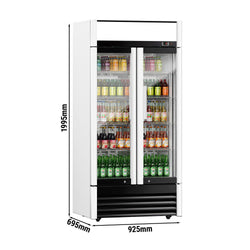 Szafa chłodnicza przeszklona - 630L - 925mm - 2‑drzwiowa, drzwi skrzydłowe, drzwi szklane - oświetlenie LED - Dla PL - 2–8°C