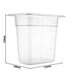 (6 szt.) Pojemnik GN z poliwęglanu - GN 1/9 - 150mm - Przezroczysty - Pojemność:1,27L