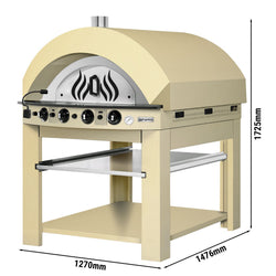 Gazowy piec do pizzy – 9 x 25 cm – manualny – kremowo - żółty – wraz ze stojakiem