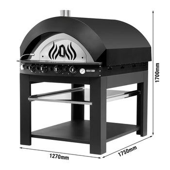 Gazowy piec do pizzy - czarny - 11 x 25 cm - manualny - włącznie z ramą podstawy - Prime Gastro