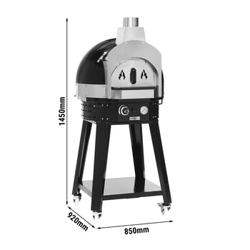 Gazowy piec do pizzy - czarny - manualny - włącznie z ramą podstawą - Prime Gastro