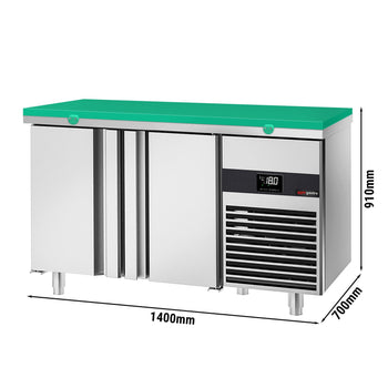 Stół mroźniczy PREMIUM - 1400x700 mm - z 2 drzwiami - włącznie z deską do krojenia w kolorze zielonym - Prime Gastro