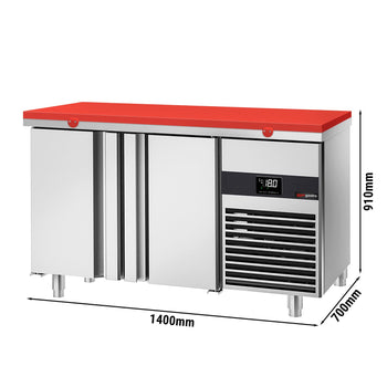 Stół mroźniczy PREMIUM - 1400x700mm - z 2 drzwiami - włącznie z deską do krojenia czerwony - Prime Gastro
