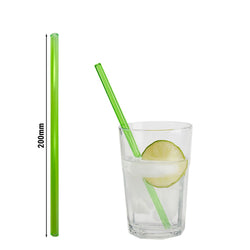 (50 Stück) Glastrinkhalme - 200mm - ø 8mm - Neon Grün - inkl. 1 Reinigungsbürste