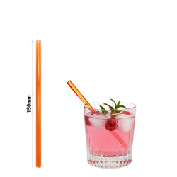 (50 Stück) Glastrinkhalme - 150mm - ø 8mm - Neon Orange - inkl. 1 Reinigungsbürste