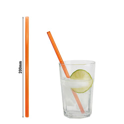 (50 Stück) Glastrinkhalme - 200mm - ø 8mm - Neon Orange - inkl. 1 Reinigungsbürste