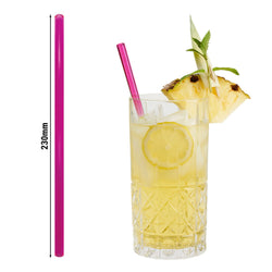 (50 Stück) Glastrinkhalme - 230mm - ø 8mm - Neon Pink - inkl. 1 Reinigungsbürste