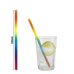 (50 Stück) Glastrinkhalme - 200mm - ø 8mm - Regenbogen - inkl. 1 Reinigungsbürste