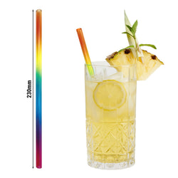 (50 Stück) Glastrinkhalme - 230mm - ø 8mm - Regenbogen - inkl. 1 Reinigungsbürste