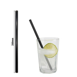 (50 Stück) Glastrinkhalme - 200mm - ø 8mm - Schwarz transparent - inkl. 1 Reinigungsbürste
