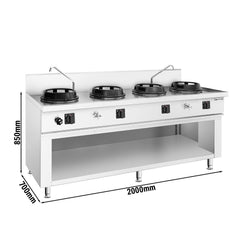 Gas Wok - Herd - 60 kW - 4 Brenner - inkl. 2 Wasserhähnen
