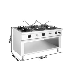 Gas Wok - Herd Insel - 90 kW - 6 Brenner - inkl. 4 Wasserhähnen