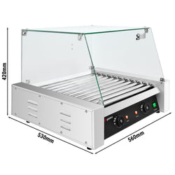 Grill do hot dogów - 11 rolek & z osłoną ze szkła hartowanego