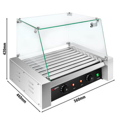 Grill do hot dogów - 9 rolek & z osłoną ze szkła hartowanego