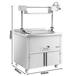 Grill węglowy - 800mm - z podnośnikiem i 2 szufladami - ruszt: 660x530mm