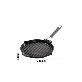 STAUB | PATELNIE GRILLOWE - Patelnia grillowa z wylewką - Ø 280mm - Żeliwo - Czarny - Prime Gastro