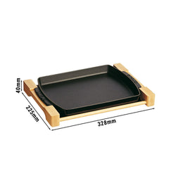 STAUB | SERVING - Talerz z drewnianą podstawą - 330x220mm - Żeliwo - Czarny