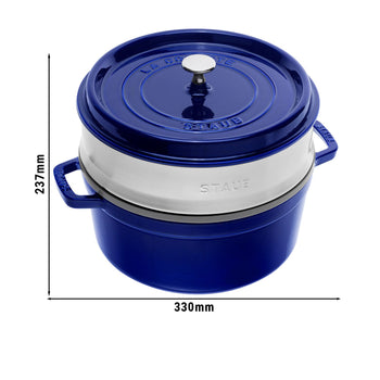 STAUB | LA COCOTTE - Cocotte z wkładem do gotowania na parze - Ø 260 mm - Żeliwo - Ciemnoniebieski - Prime Gastro