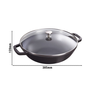 STAUB | SPECIALITIES - Wok ze szklaną pokrywą - Ø 300mm - Żeliwo - Czarny - Prime Gastro