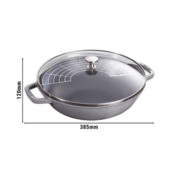 STAUB | SPECIALITIES - Wok ze szklaną pokrywą - Ø 300mm - Żeliwo - Grafitowy szary - Prime Gastro