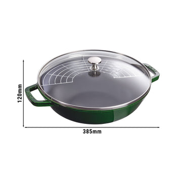 STAUB | SPECIALITIES - Wok ze szklaną pokrywą - Ø 300mm - Żeliwo - Bazyliowa zieleń - Prime Gastro