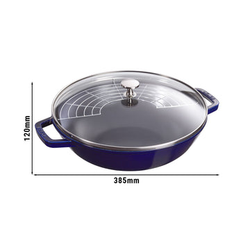 STAUB | SPECIALITIES - Wok ze szklaną pokrywą - Ø 300mm - Żeliwo - Ciemnoniebieski - Prime Gastro
