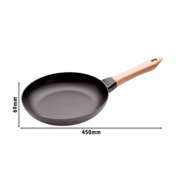 STAUB | PATELNIA - Patelnia do smażenia z drewnianą rączką - Ø 240mm - Żeliwo - Czarny - Prime Gastro