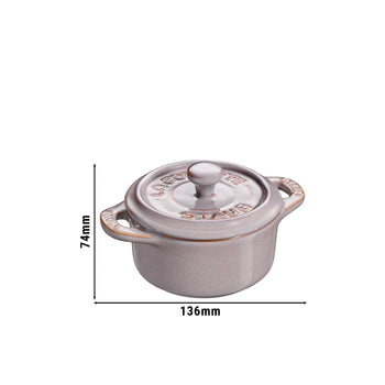 STAUB | CERAMIQUE - Mini Cocotte - Ø 100 mm - okrągła - ceramiczna - szary antyczny - Prime Gastro