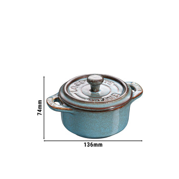 STAUB | CERAMIQUE - Mini Cocotte - Ø 100mm - okrągła - ceramiczna - turkus antyczny - Prime Gastro
