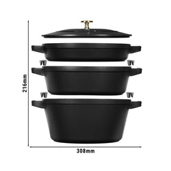 STAUB | STACKABLE SET - Zestaw garnków do gotowania - 3 szt - Ø 240mm - żeliwo - czarny