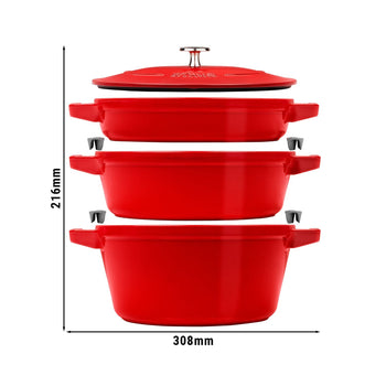 STAUB | STACKABLE SET - Zestaw garnków do gotowania - 3 szt - Ø 240mm - żeliwo - wiśniowa czerwień - Prime Gastro