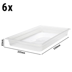 (6 sztuk) CAMBRO | Pojemniki GN z polipropylenu 1/1 – mleczne – wysokość: 65 mm