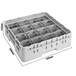 CAMBRO | CAMRACK® - Kosz do mycia filiżanek 1/1 - z 16 przegrodami - 500x500mmn - Szary