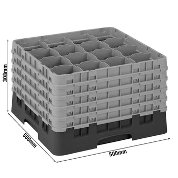 CAMBRO | CAMRACK® - kosz do mycia szklanek 1/1 - 16 przegródek - z 5 przedłużkami - 500x500mm - Czarny - Prime Gastro