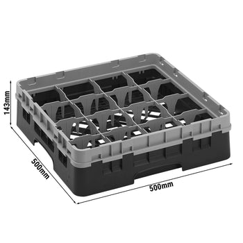 CAMBRO | CAMRACK® - kosz do mycia szklanek 1/1 z 1 przedłużką - 500x500mm - 16 przegródek - Czarny - Prime Gastro