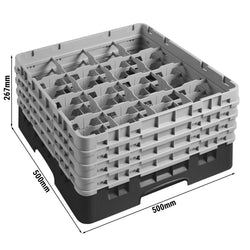 CAMBRO | CAMRACK® - kosz do mycia szklanek 1/1 z 4 przedłużkami - 500x500mm - 16 przegródek - Czarny
