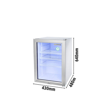 GASTRO-COOL | Chłodziarka minibarowa - 430 mm - 62 litry - z 1 szklanymi drzwiami & oświetleniem LED - srebrna - Prime Gastro