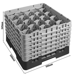CAMBRO | CAMRACK® - kosz do mycia szklanek 1/1 z 6 przedłużkami - 500x500mm - 20 przegródek - Czarny