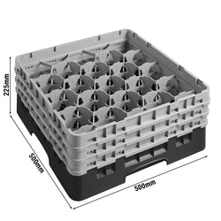 CAMBRO | CAMRACK® - kosz do mycia szklanek 1/1 z 3 przedłużkami - 500x500mm - 20 przegródek - Czarny