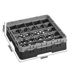 CAMBRO | CAMRACK® - kosz do mycia szklanek 1/1 - 25 przegródek - z 1 przedłużką - 500x500mm - Czarny