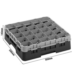 CAMBRO | CAMRACK® - kosz do mycia szklanek 1/1 - 25 przegródek - z 1 przedłużką - 500x500mm - Czarny